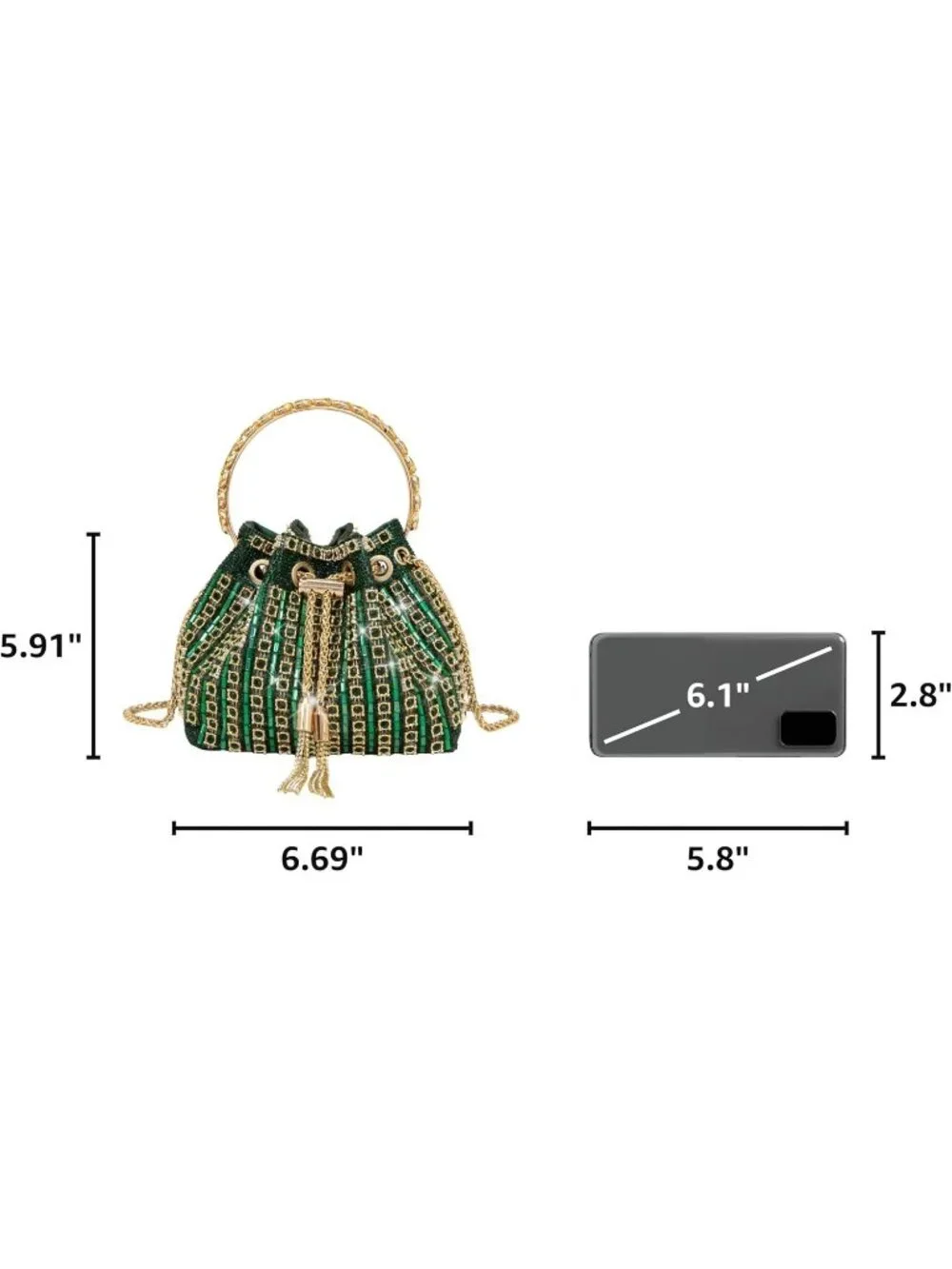 Women Green Sparkly Rhinestone Clutch Purse Diamond Chain Evening Bag